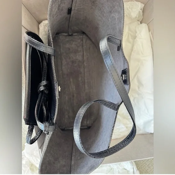 Jimmy Choo Black Croc-Embossed Leather Large Tote with Charm - Picture 8 of 12